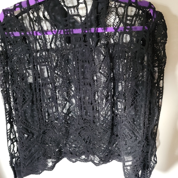 ZARA Black lace buttoned blouse XL - Picture 3 of 4